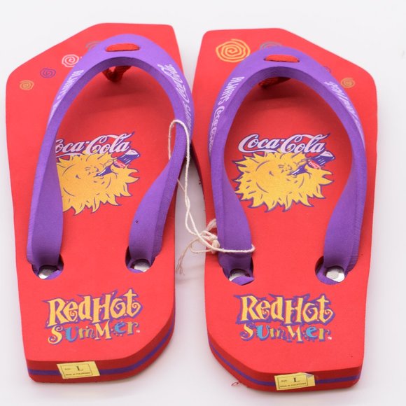 Coke Coca Cola Flip Flops Sandals RED HOT SUMMER BEACH FOOTWEAR - Picture 1 of 5